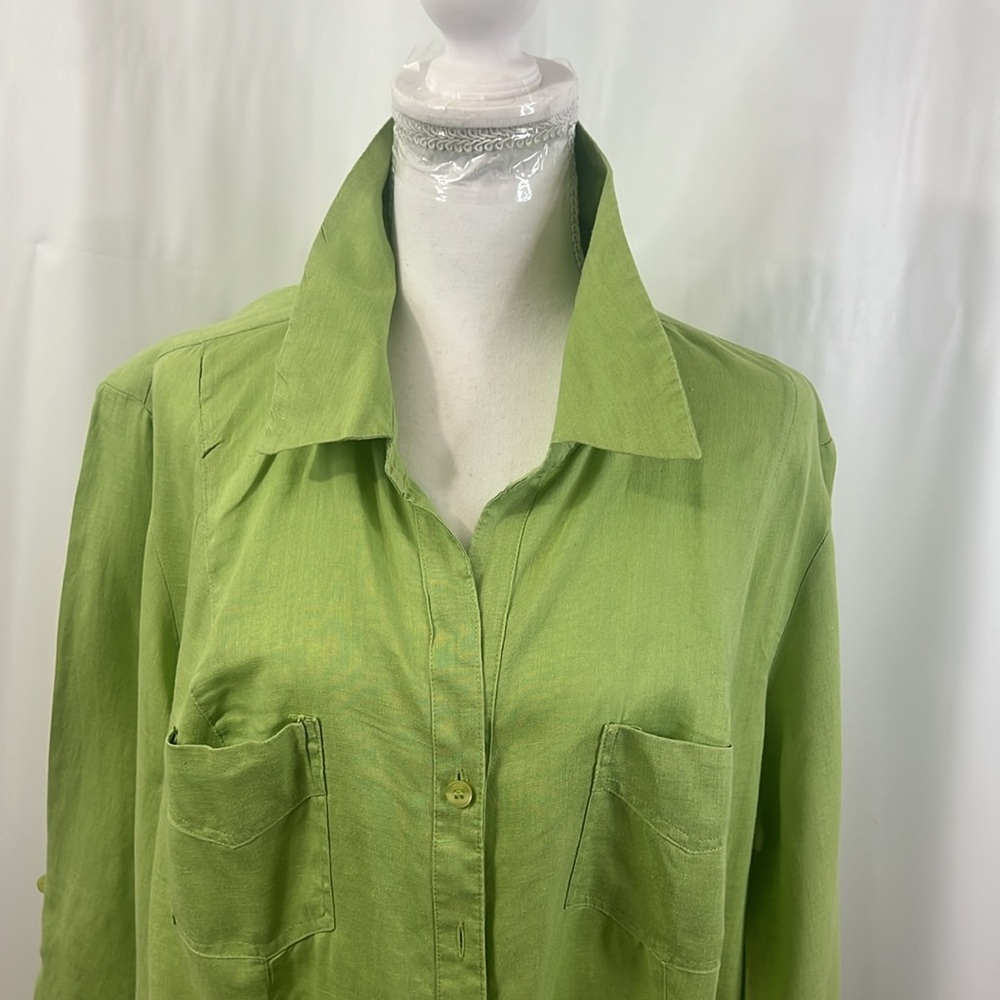 100% LINEN dressbarn Lime Button-Down Shirt